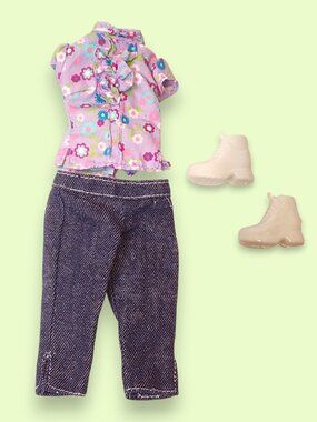 2006 Vintage Barbie Fashion Fever Purple Floral Ruffle Top and Capris